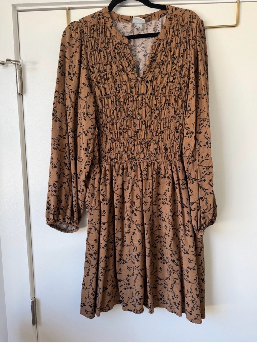 Ava & Viv Brown Floral Smocked Long-Sleeve Dress